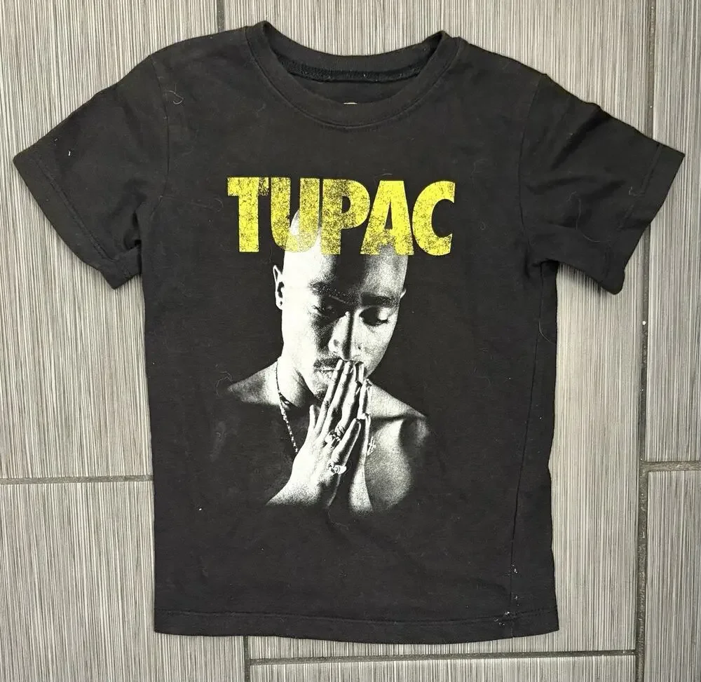 Tupac Shakur Black Graphic Print Short Sleeve T-shirt Toddler 5T Praying Hands